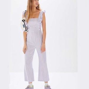 Urban Outfitters Emerson Purple Gingham Ruffle Checkered Jumpsuit XS